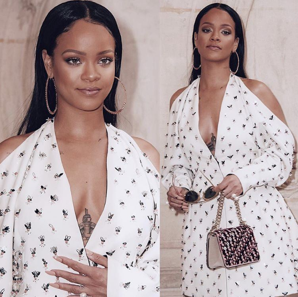 Rihanna w eleganckiej białej sukience