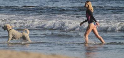 Rosie Huntington-Whiteley - brytyjska modelka i aktorka w stroju kąpielowym na plaży